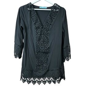 Solitaire Swim Black Crochet Lace Swim Cover Up Dress Women Sz M